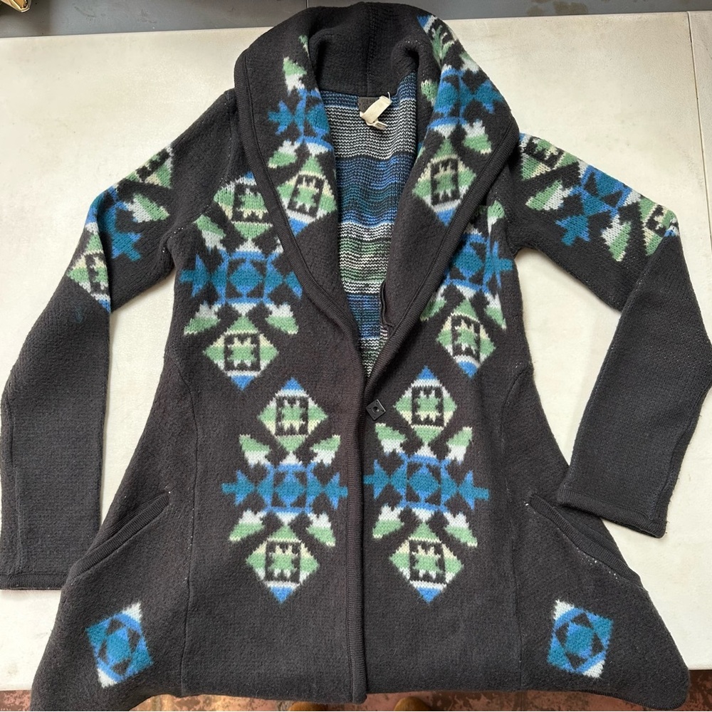 Free People Fair Isle Chocolate Brown Button Front Sweater